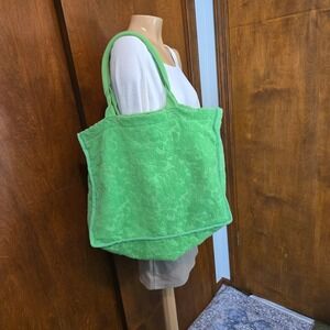 H&M Divided Womens Tote Bag OS Lime Green Chenille Terry Cloth Floral Beach Bag